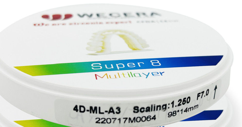 100 Percent Precise Scaling Factor Dental Zirconia Block Featuring Sintering Program 1500 Degree Ideal for Dental Prosthetics